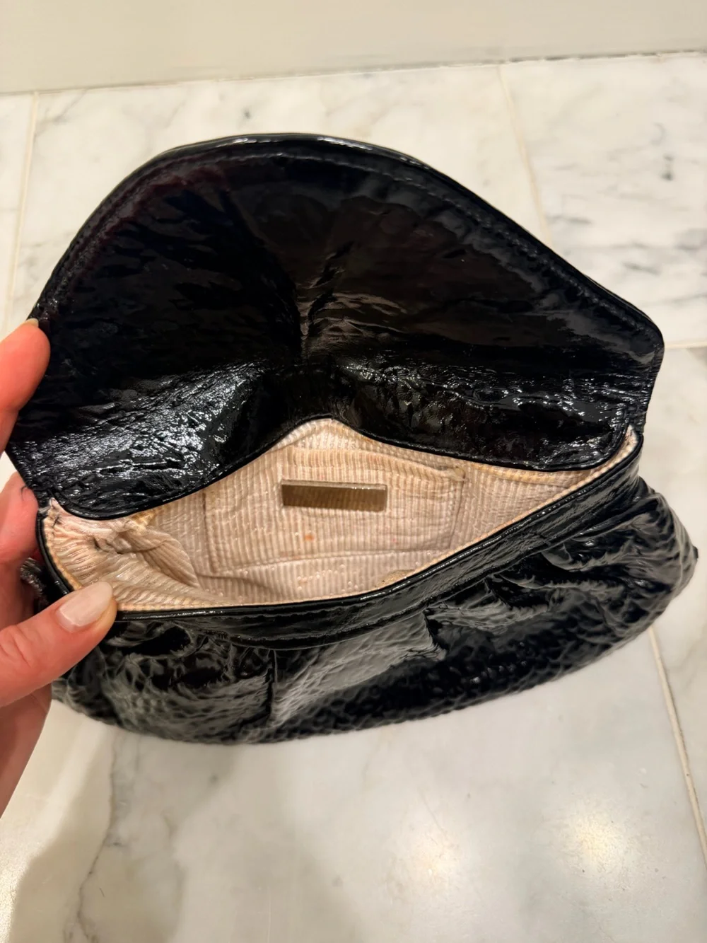 Lauren Merkin Black Patent Textured Envelope Clutch
